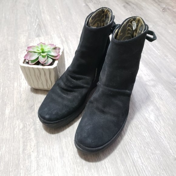 Fly London Yellow Yama Black Suede Booties Sz 9.5 - Picture 2 of 10
